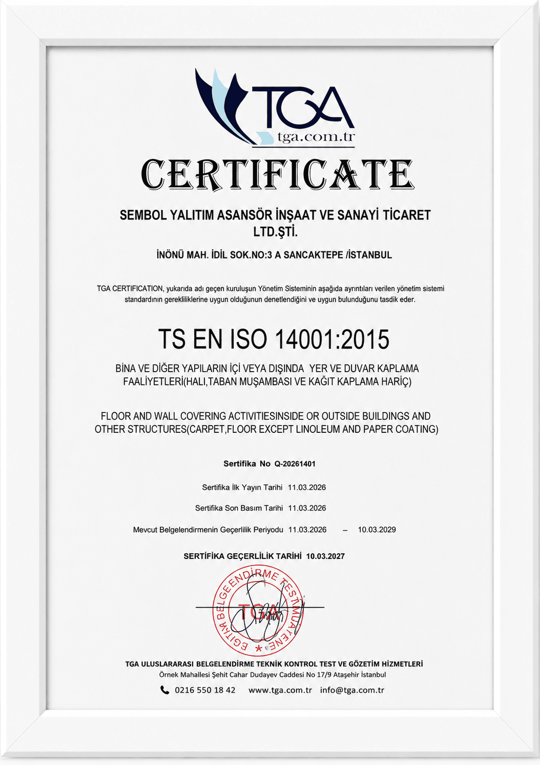 ISO 14001 Çevre Yönetim Sistemi Belgesi