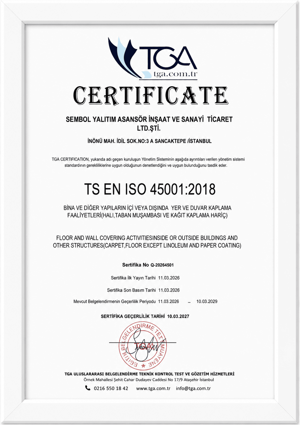 ISO 45001 İş Sağlığı ve Güvenliği Belgesi